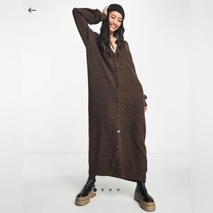 Vero Moda knit cardigan button up maxi dress in brown